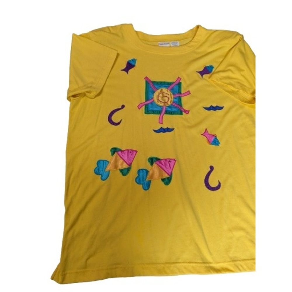 Vtg‎ Bobbie Brooks Sun & Fish Applique T-Shirt 20W Plus Size 90s Teacher Art Tee